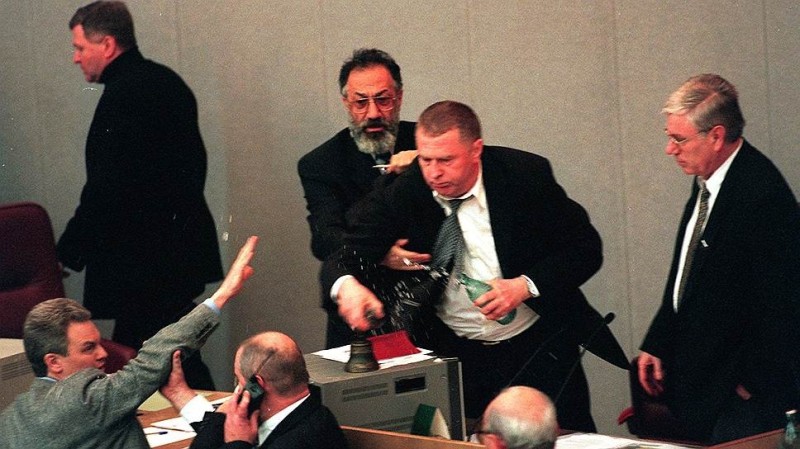 Create meme: fights in the state Duma vladimir zhirinovsky, Zhirinovsky fight in the state Duma, Zhirinovsky 1999