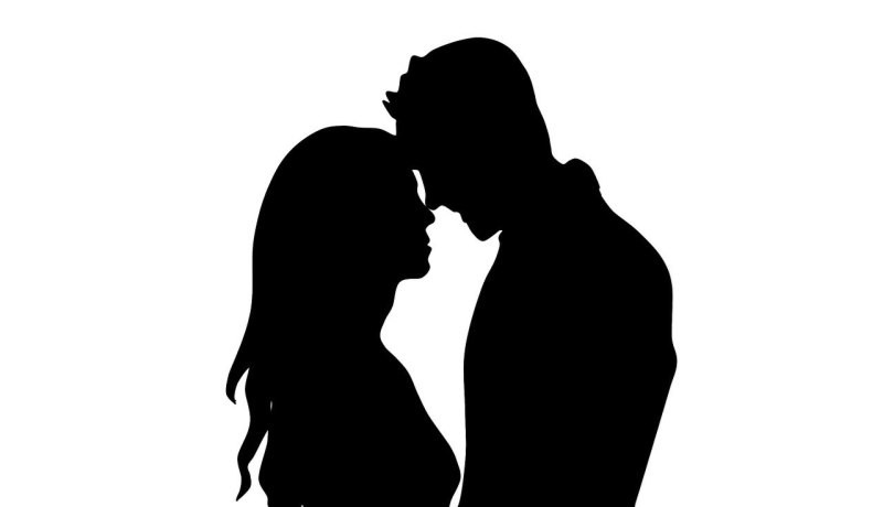 Create meme: silhouette of a man and a woman, silhouette couple in love, silhouettes of lovers