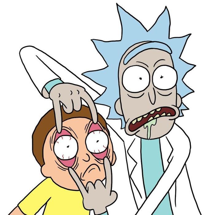 Create meme: Rick and Morty, Rick Sanchez, Rick opens Morty's eyes