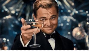 Create meme: the great Gatsby the glass, Leonardo DiCaprio with a glass of, Leonardo DiCaprio raises a glass