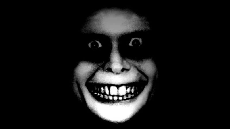 Create meme: creepy smile, scary faces in the dark, scary face screamer