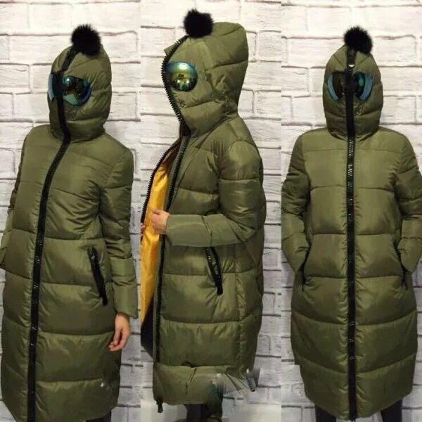 Create meme: jacket with glasses on the hood, down jacket with glasses on the hood for women, down jacket with glasses on the hood