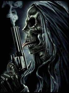 Создать мем: смерть скелет, скелет с пистолетом мем, grim reaper art