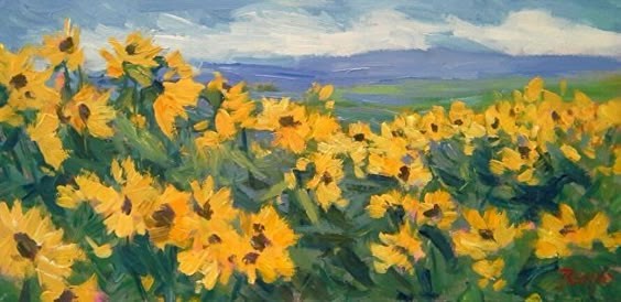 Create meme: sunflowers painting, oil painting of sunflowers, sunflowers with oil palette knife