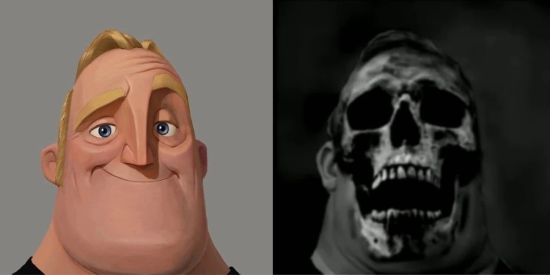 Create meme: mr incredible becoming uncanny cursed sille, creepy faces Mr. Exceptional, spooky faces