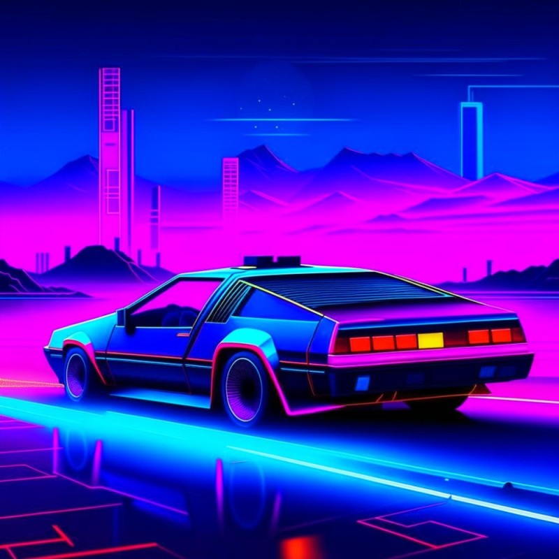 Создать мем: delorean dmc ретровейв, synthwave, ретровейв постер