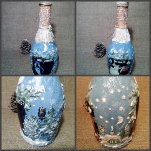 Create meme: Christmas decoupage bottles, decoupage bottles the nautical theme, Christmas decoupage bottles of champagne for beginners