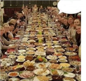 Create meme: food, a full table of food photo