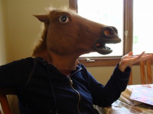 Создать мем: horse head, horse mask, конь маска