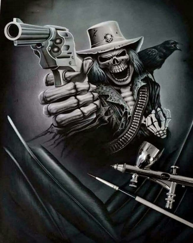 Create meme: cool skeleton with a gun, cool skeleton, skull with pistols