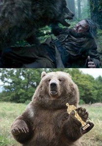 Создать мем: ди каприо медведь оскар, медведь в фильме выживший с ди каприо, медведь медведь