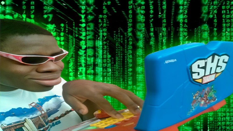 Create meme: Negro hacker, A black man with glasses is a hacker, A black man with a laptop is a hacker