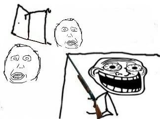 Create meme: the trollface memes, the trollface , trollface with a gun