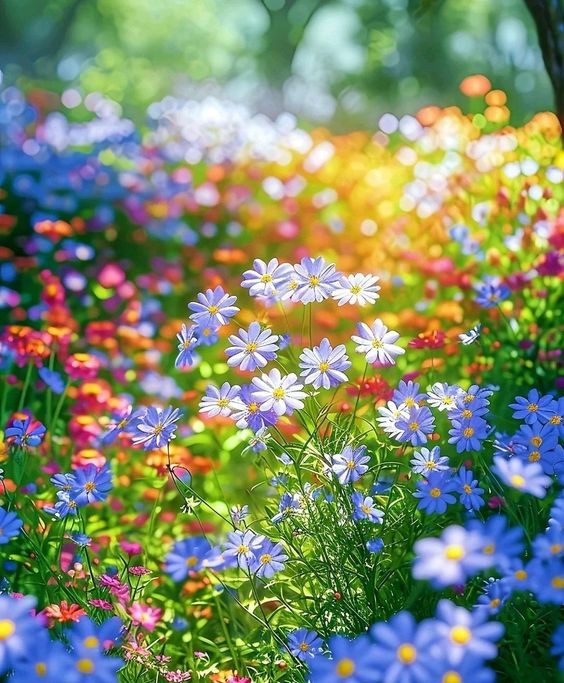 Create meme: flower meadow, summer flowers , blue daisy Felicia