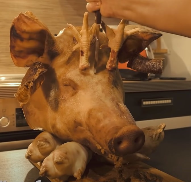 Create meme: pig heads, pork head meat, pork