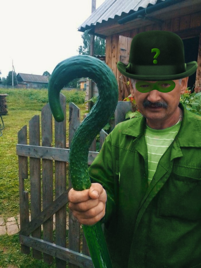 Create meme: the riddler with a cucumber grandfather, Grandfather with a cucumber question, cucumber in the form of a question