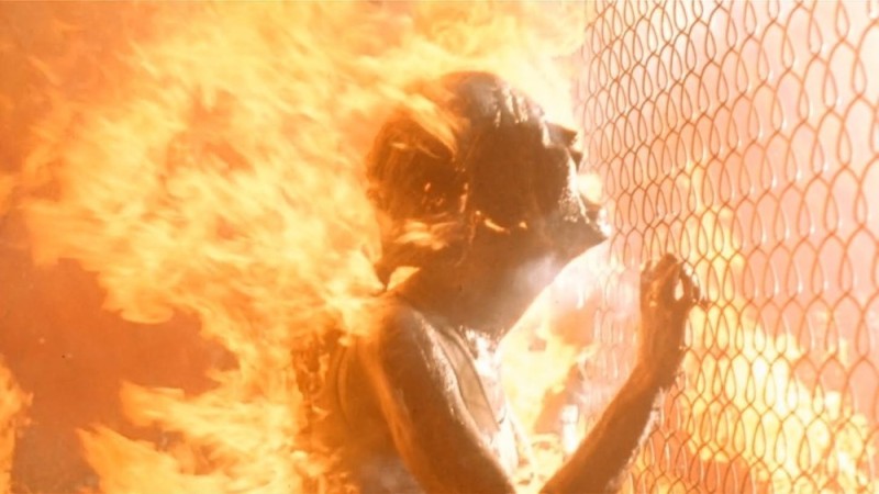 Create meme: Terminator 2 Sarah Connor is on fire, Sarah Connor terminator 2 explosion, Terminator 2 Judgment Day Sarah Connor