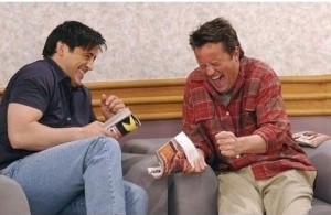 Create meme: Still from the film, joey & chandler laugh, Joey and Chandler
