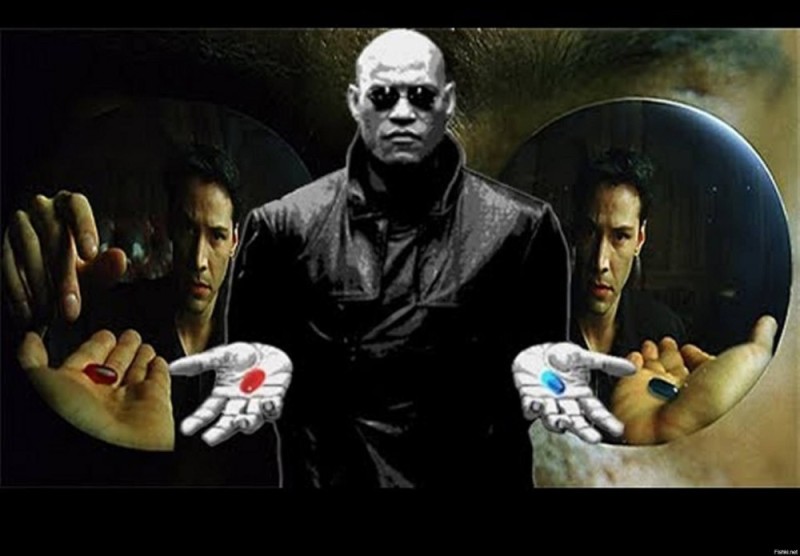Create meme: morpheus red and blue pill, matrix Morpheus, morpheus pills