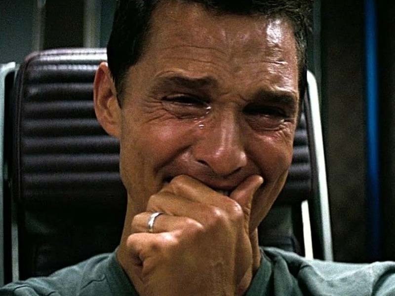 Create meme: McConaughey crying, crying McConaughey, Matthew McConaughey crying in interstellar