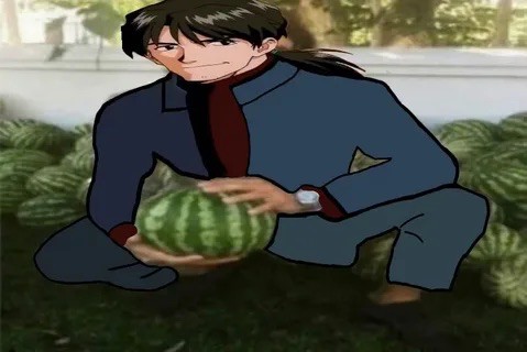 Create meme: kaji and watermelons, redzi kaji watermelons, evangelion watermelons