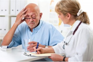 Create meme: senile dementia which doctor to contact, patient on reception at doctor, doctor and old patient