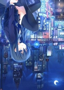 Создать мем: ночной город аниме, темно синий аниме, рисунок