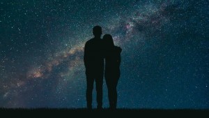 Create meme: starry sky, the couple, night time