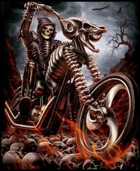 Создать мем: скелет на байке, арт призрачный гонщик, скелет на мотоцикле