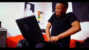 Create meme: meme Negro, a black man with a laptop, Negro with a laptop