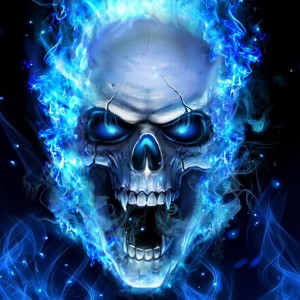 Create meme: skull, blue skull, flaming skull