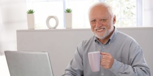 Create meme: the pain designer, Harold hiding the pain on the treadmill, grandfather Harold