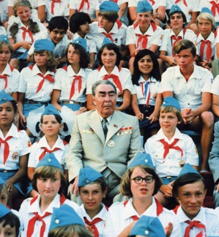 Create meme: brezhnev in artek, Brezhnev in Artek in 1979, woman 