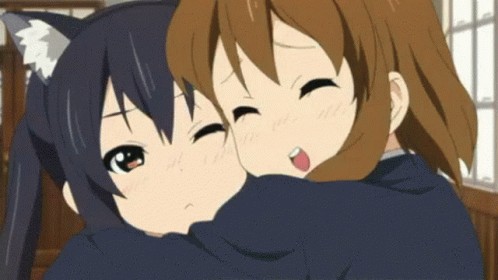 Create meme: anime k-on hugs, hug anime, cute anime gifs