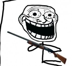 Create meme: face trolls, trollface with a gun, meme trollface