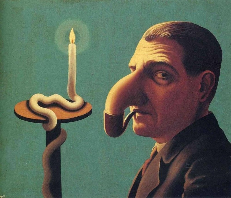 Create meme: painting by Rene Magritte, Magritte portrait with a pipe, Salvador Dali surrealism