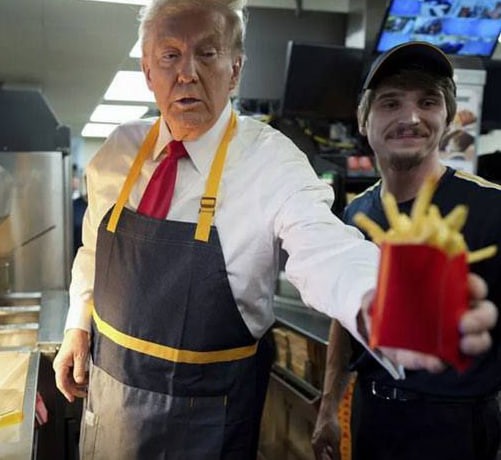 Create meme: Donald Trump eats fast food, mcdonald trump, trump McDonald's