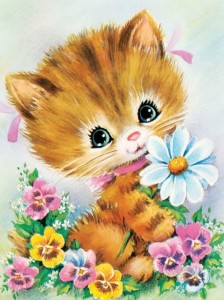 Create meme: adorable kittens, postcard, kitten with flowers