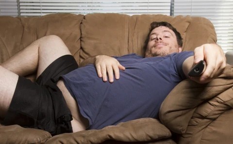 Создать мем: толстый человек на диване, мужик лежит на диване, ленивый человек