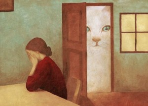 Create meme: cat in a doorway painting, again, this giant cat, picture