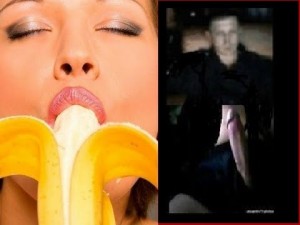 Создать мем: девушка с бананом во рту, девушка ест банан, девушка с бананом