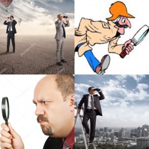 Create meme: competitors, magnifying glass, businessman