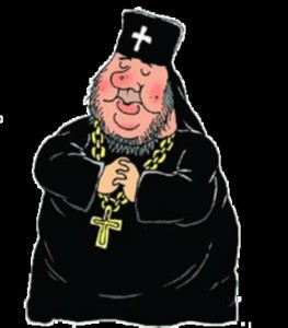 Create meme: repent bleat, caricature pop with a cross, a fat priest in a cassock caricature