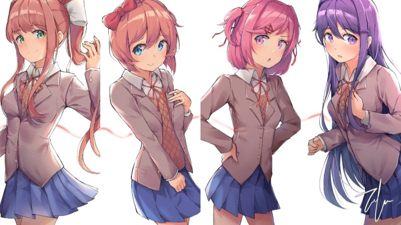 Create meme: Saeri Natsuki Yuri Monica, docks docks, doki doki