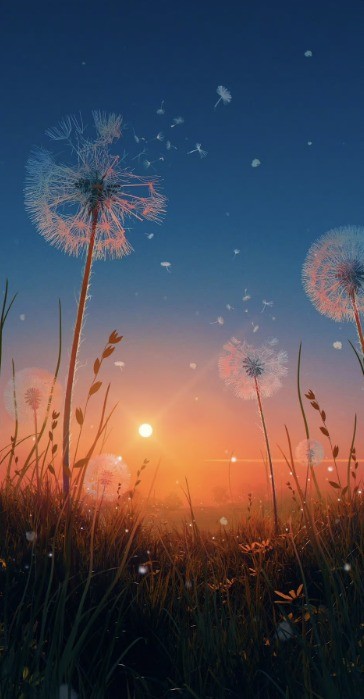 Create meme: Dandelion, dandelion at sunset, dandelion field