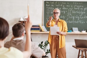 Create meme: teacher, chalk Board, in school