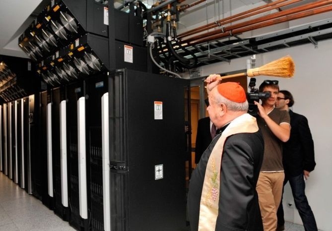 Create meme: The priest in the server room, data center of the Federal Tax Service, data center