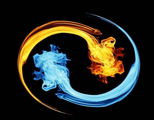 Create meme: fire and water together, two elements, fire and ice