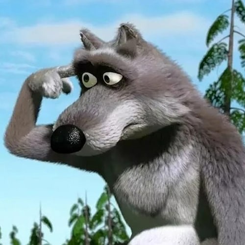 Create meme: the wolf of Masha, Masha the wolf and the bear finger at the temple, cartoon masha and the bear with wolves