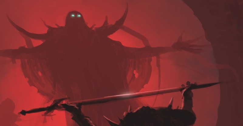 Create meme: the demon warrior , monsters of Lovecraft art, meme with a sword